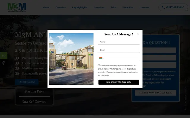 M3M Antalya Hills website built by TechGeekStudio